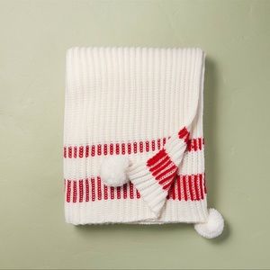 Border Stripe Rib Knit Throw Blanket Cream/ Red - Hearth & Hand™ with Magnolia